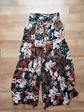 Patrons of Peace Black Floral Wide-Leg Pants with Rust & White Accents